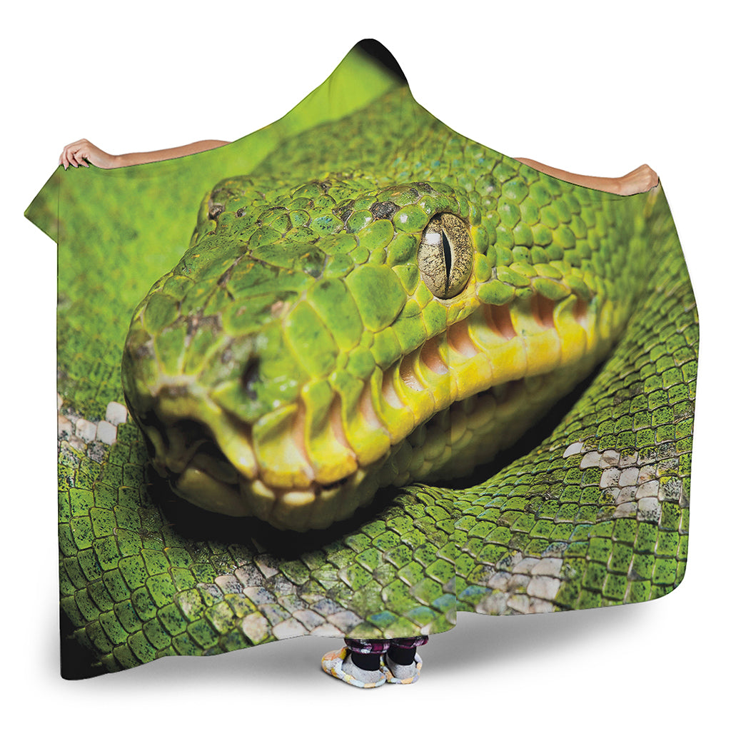 Emerald Tree Boa Snake Print Hooded Blanket