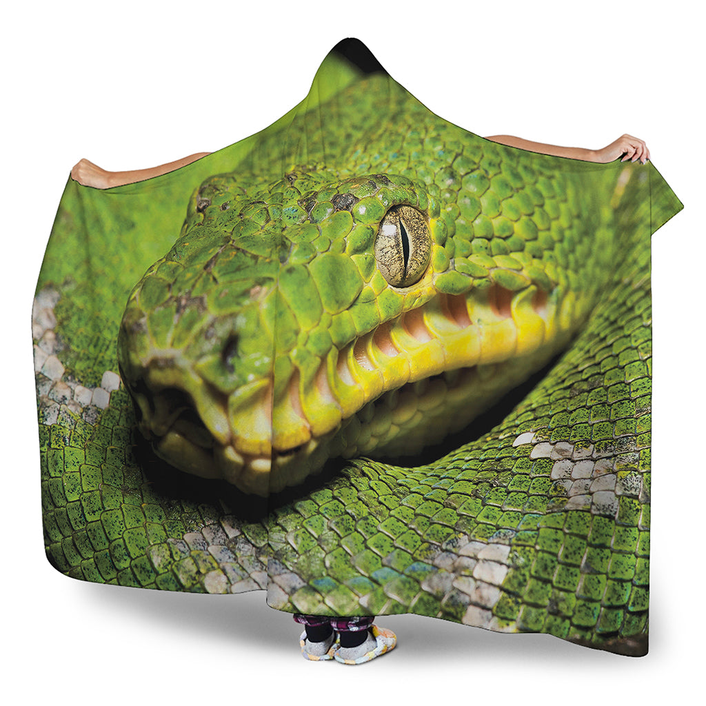 Emerald Tree Boa Snake Print Hooded Blanket