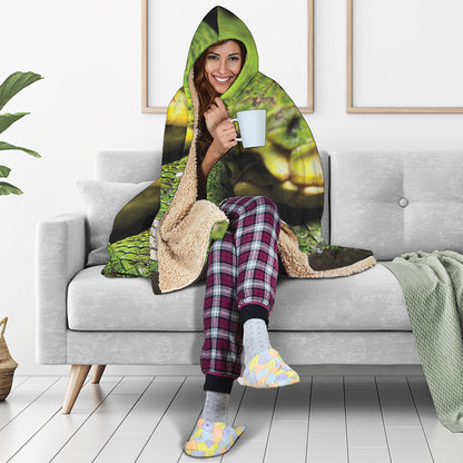 Emerald Tree Boa Snake Print Hooded Blanket