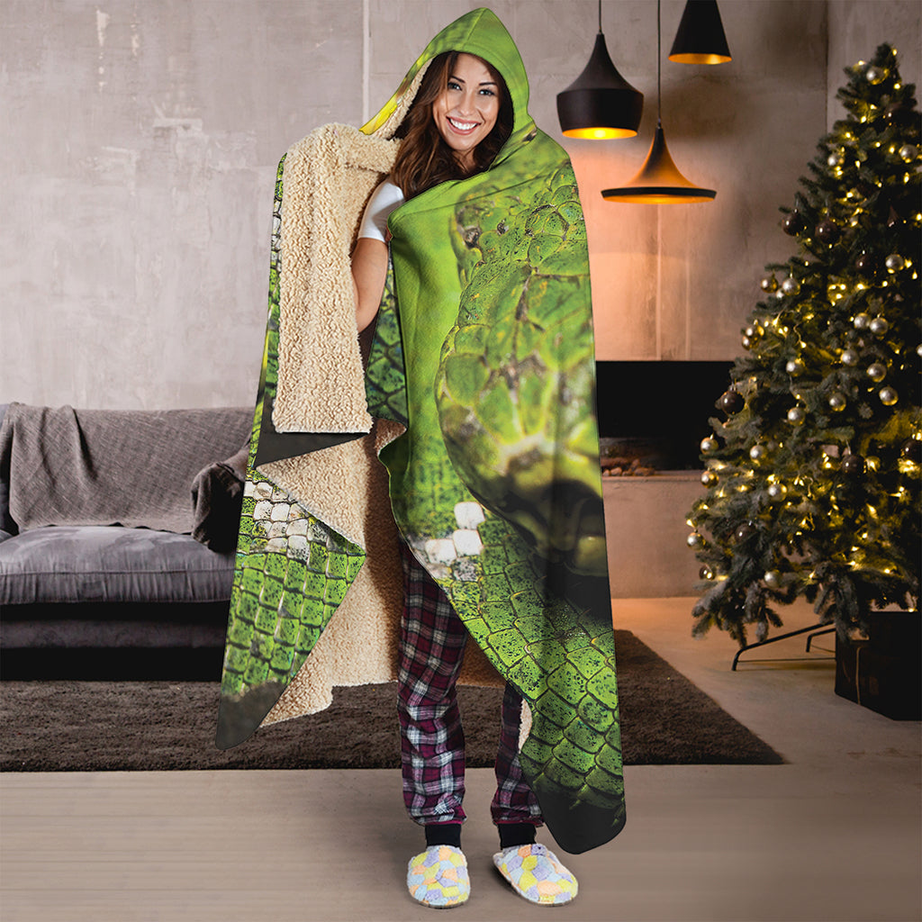Emerald Tree Boa Snake Print Hooded Blanket