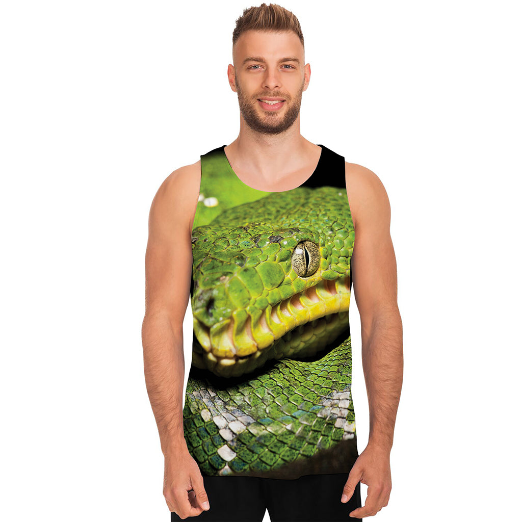 Emerald Tree Boa Snake Print Men's Tank Top