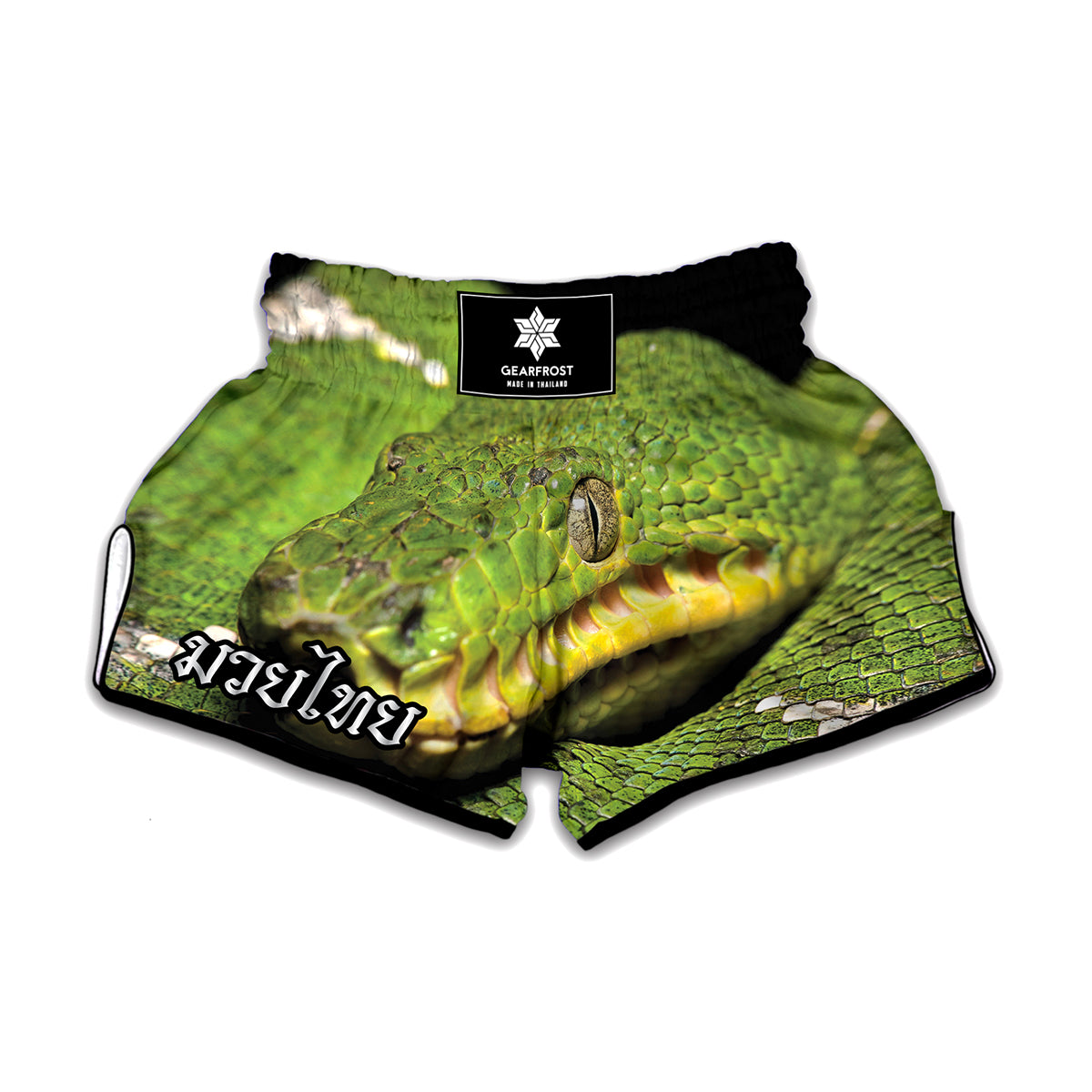 Emerald Tree Boa Snake Print Muay Thai Boxing Shorts