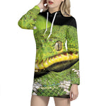 Emerald Tree Boa Snake Print Pullover Hoodie Dress