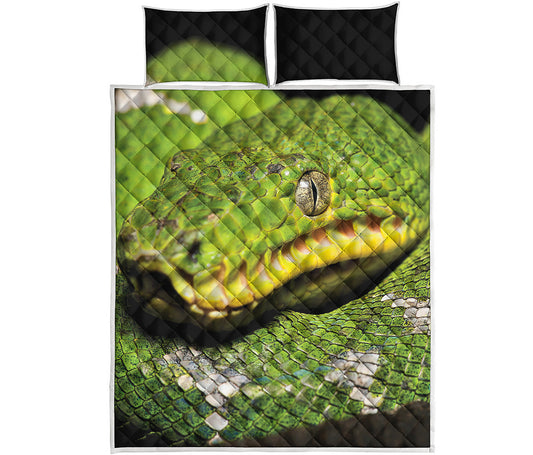 Emerald Tree Boa Snake Print Quilt Bed Set