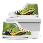 Emerald Tree Boa Snake Print White High Top Shoes