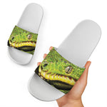 Emerald Tree Boa Snake Print White Slide Sandals