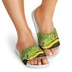 Emerald Tree Boa Snake Print White Slide Sandals