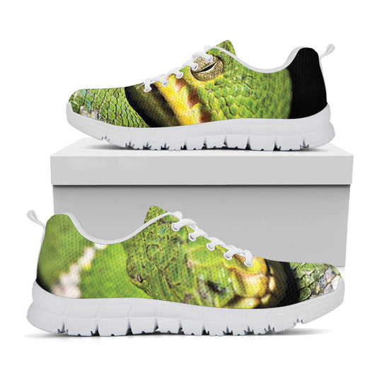 Emerald Tree Boa Snake Print White Sneakers