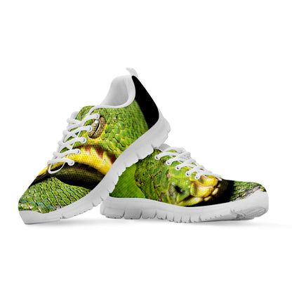 Emerald Tree Boa Snake Print White Sneakers