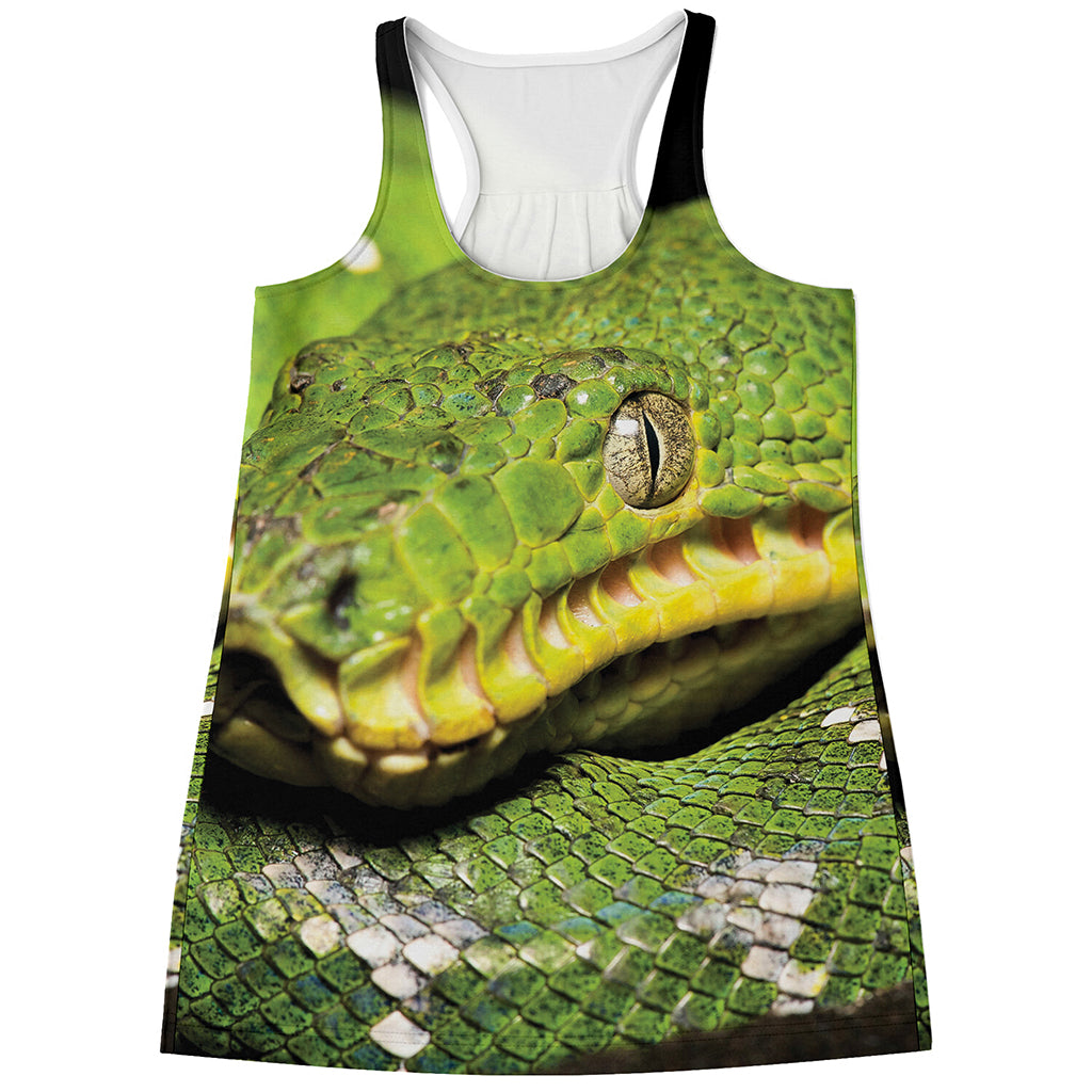 Emerald Tree Boa Snake Print Women's Racerback Tank Top