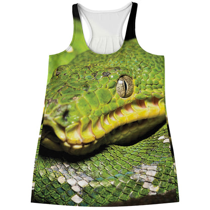 Emerald Tree Boa Snake Print Women's Racerback Tank Top