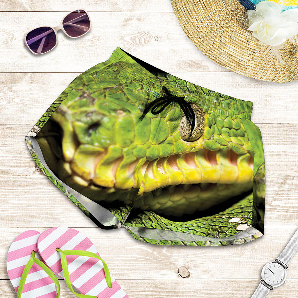 Emerald Tree Boa Snake Print Women's Shorts