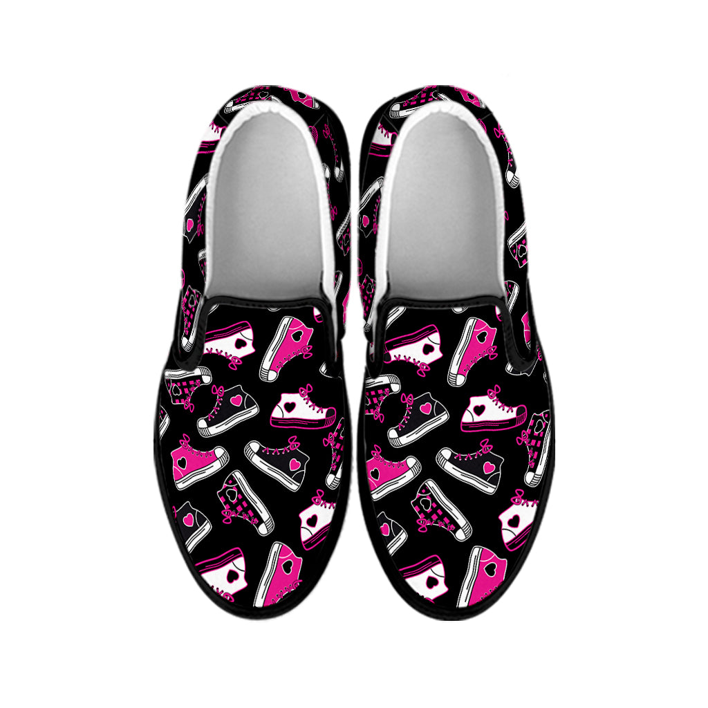 Emo Shoes Pattern Print Black Slip On Shoes