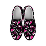 Emo Shoes Pattern Print Black Slip On Shoes