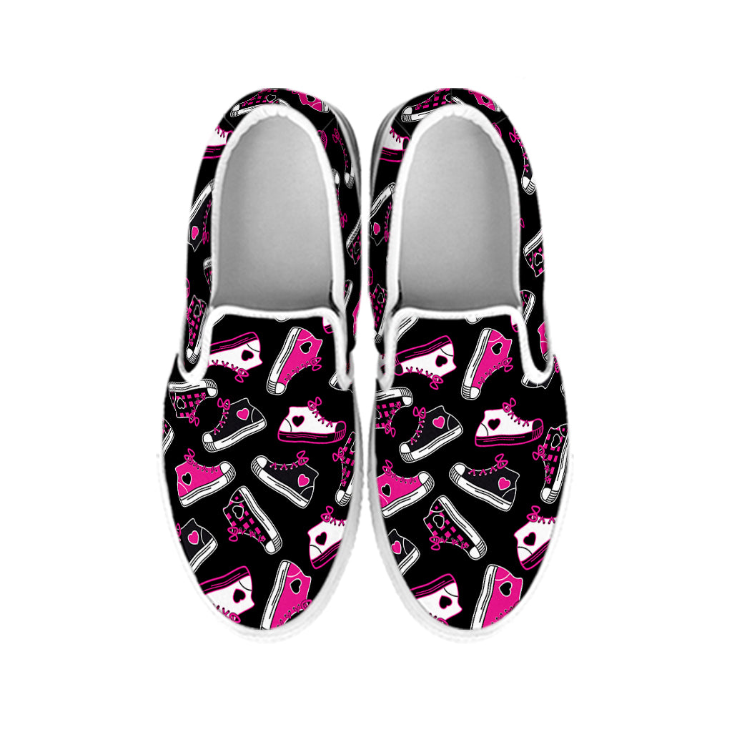 Emo Shoes Pattern Print White Slip On Shoes