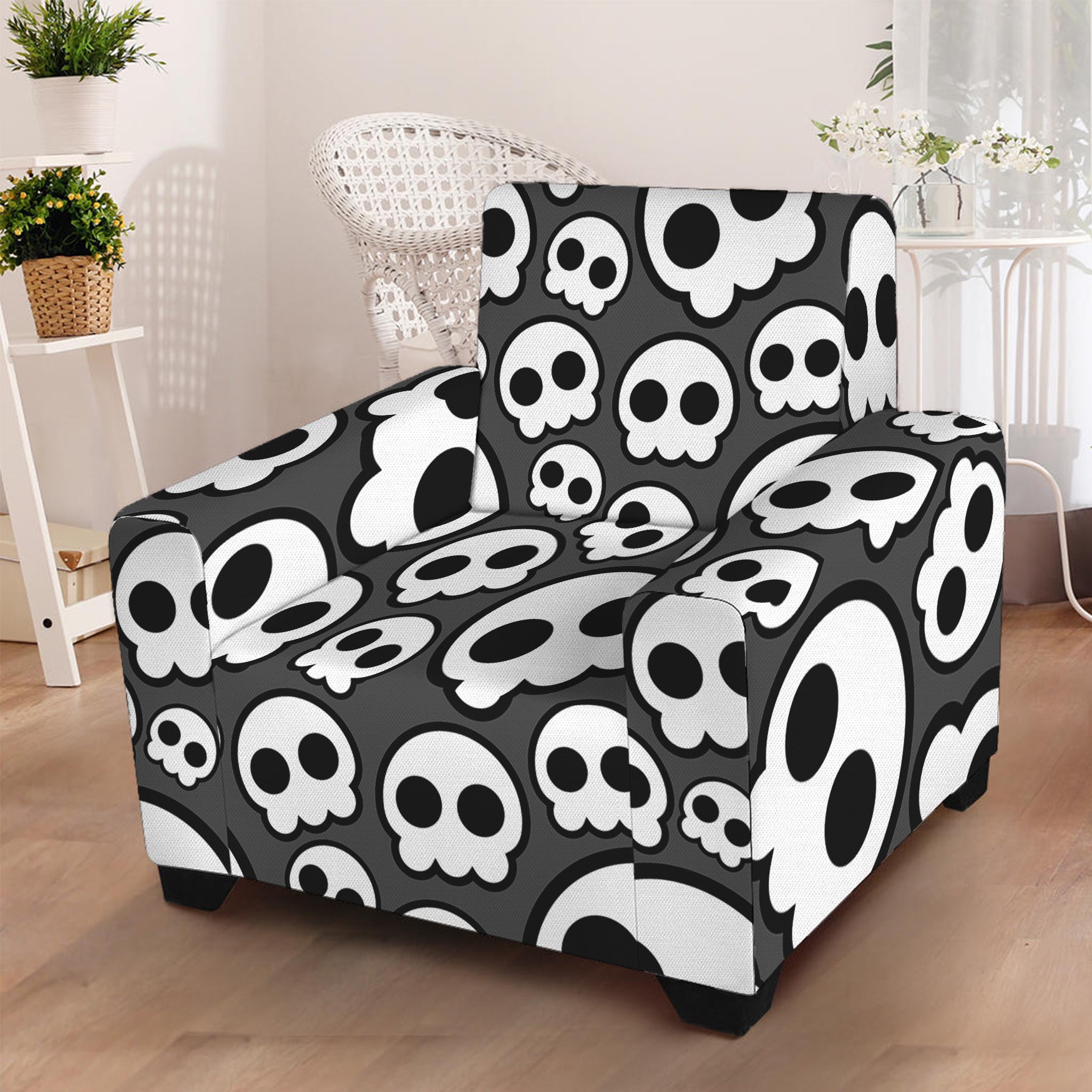 Emo Skull Pattern Print Armchair Slipcover