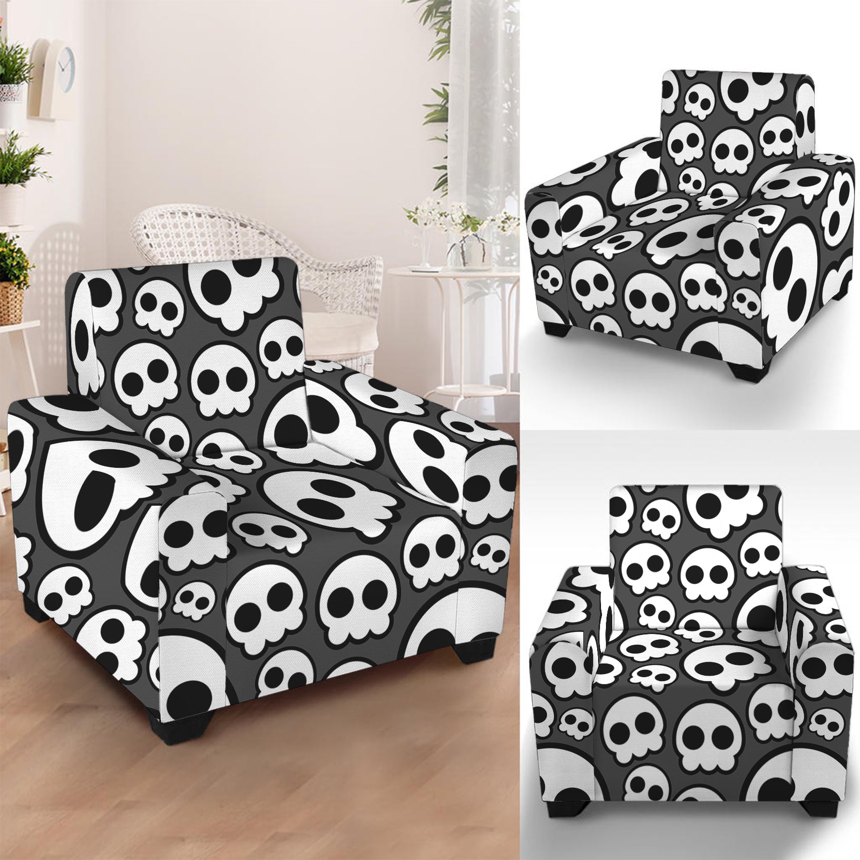 Emo Skull Pattern Print Armchair Slipcover