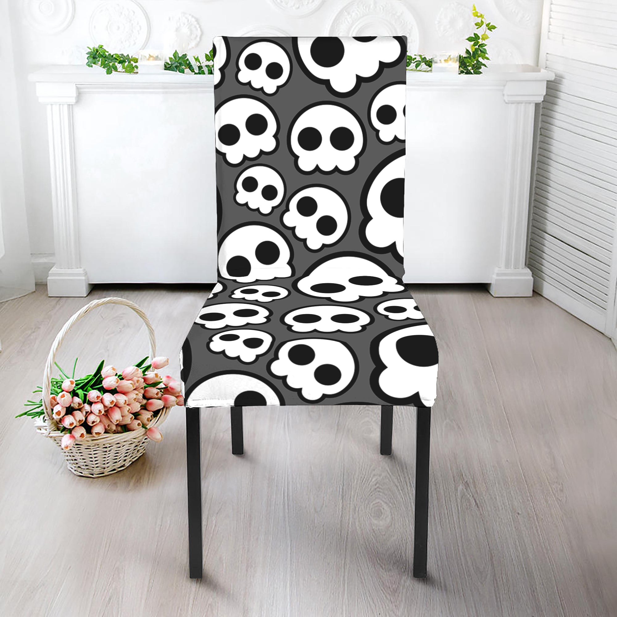 Emo Skull Pattern Print Dining Chair Slipcover