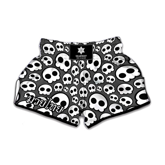 Emo Skull Pattern Print Muay Thai Boxing Shorts