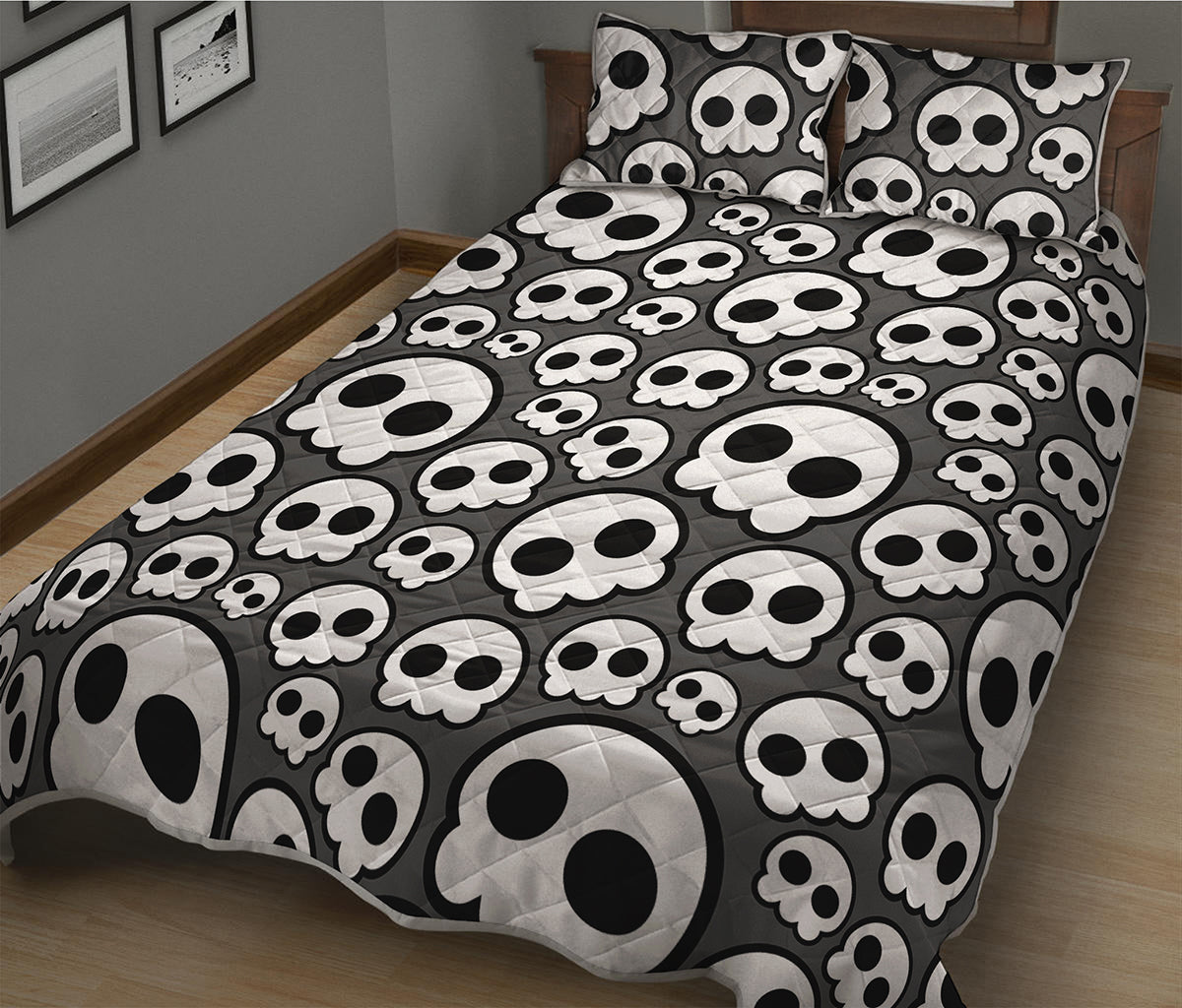 Emo Skull Pattern Print Quilt Bed Set