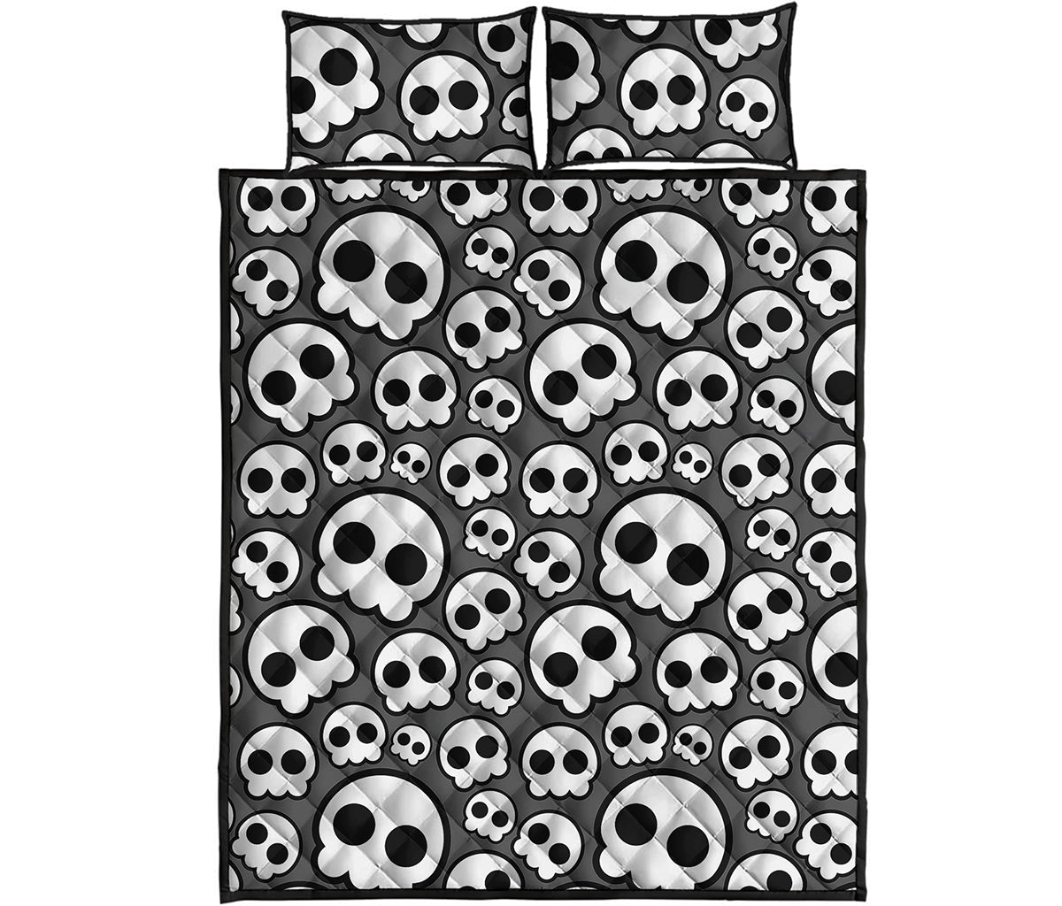 Emo Skull Pattern Print Quilt Bed Set