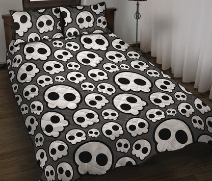 Emo Skull Pattern Print Quilt Bed Set