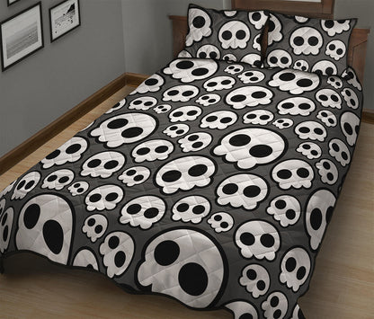 Emo Skull Pattern Print Quilt Bed Set