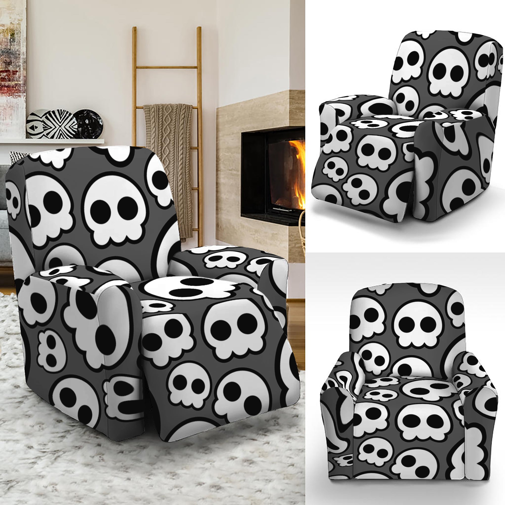 Emo Skull Pattern Print Recliner Slipcover