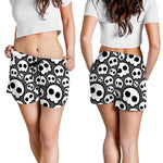 Emo Skull Pattern Print Women's Shorts