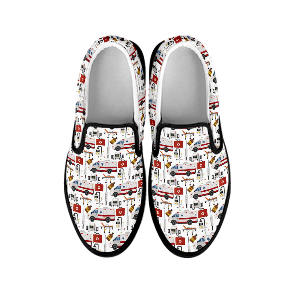 EMS Paramedic Pattern Print Black Slip On Shoes