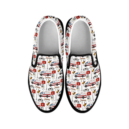 EMS Paramedic Pattern Print Black Slip On Shoes