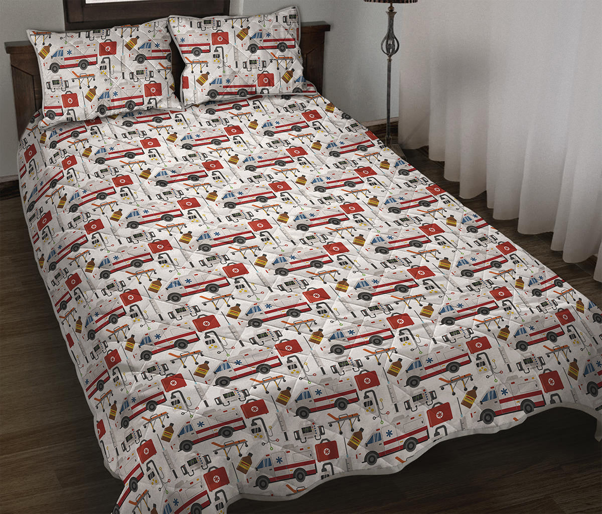 EMS Paramedic Pattern Print Quilt Bed Set