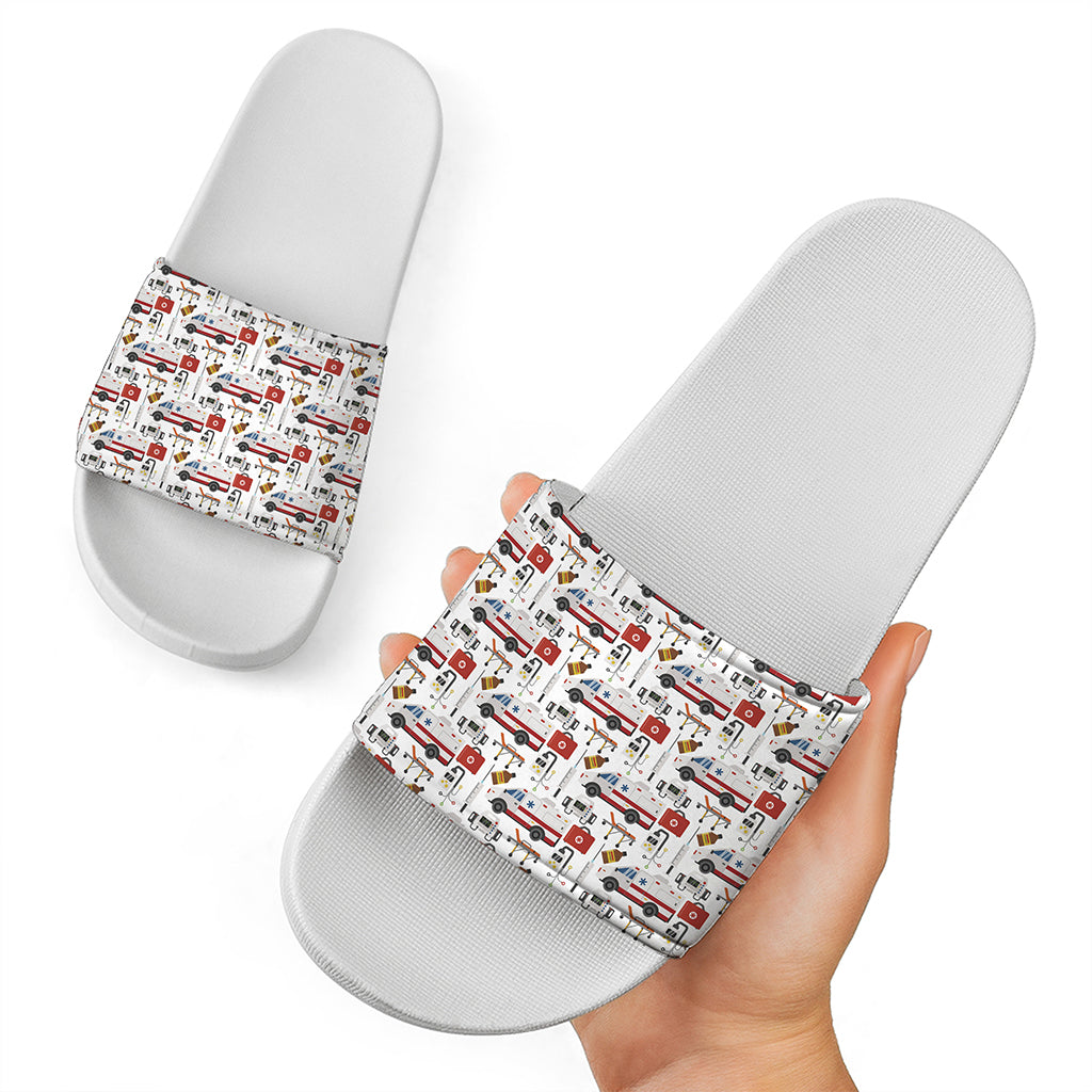 EMS Paramedic Pattern Print White Slide Sandals