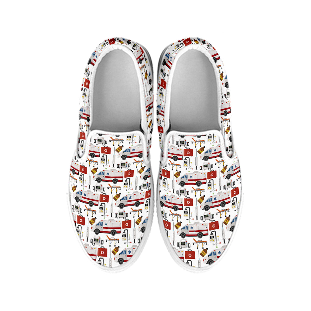EMS Paramedic Pattern Print White Slip On Shoes