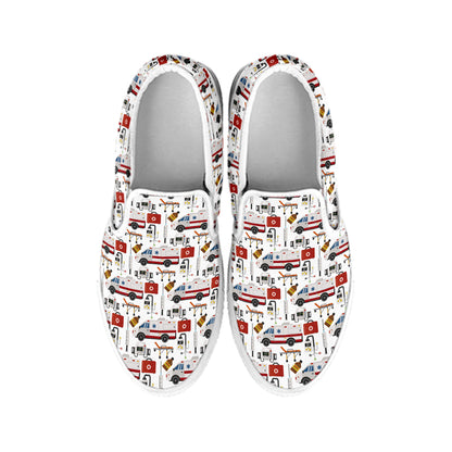 EMS Paramedic Pattern Print White Slip On Shoes