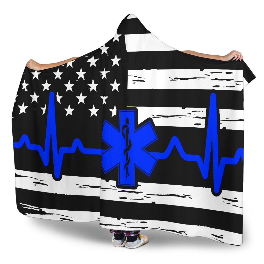 EMT/Paramedic Heartbeat Flag Hooded Blanket GearFrost
