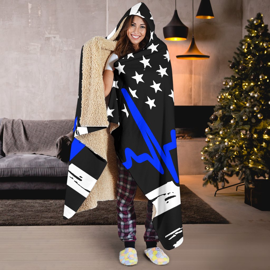 EMT/Paramedic Heartbeat Flag Hooded Blanket GearFrost