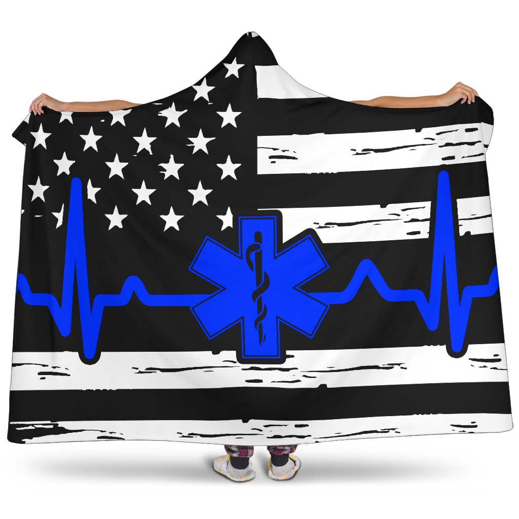 EMT/Paramedic Heartbeat Flag Hooded Blanket GearFrost