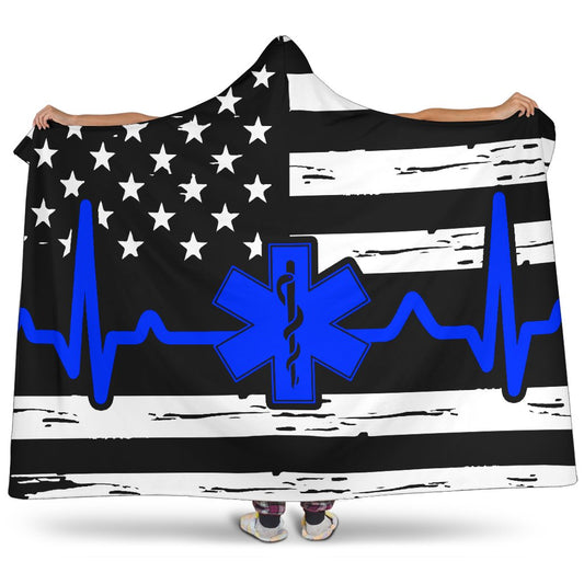 EMT/Paramedic Heartbeat Flag Hooded Blanket GearFrost