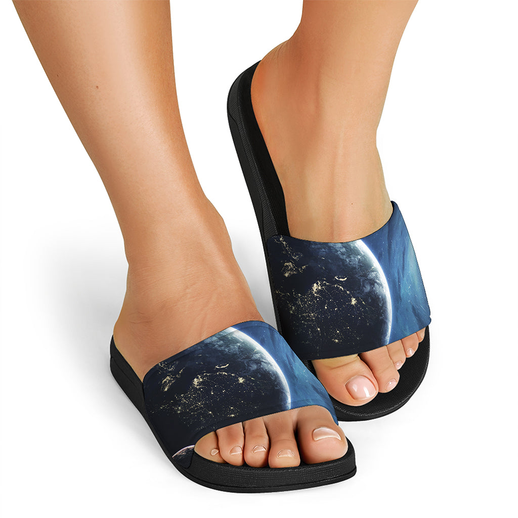Endless Space Print Black Slide Sandals