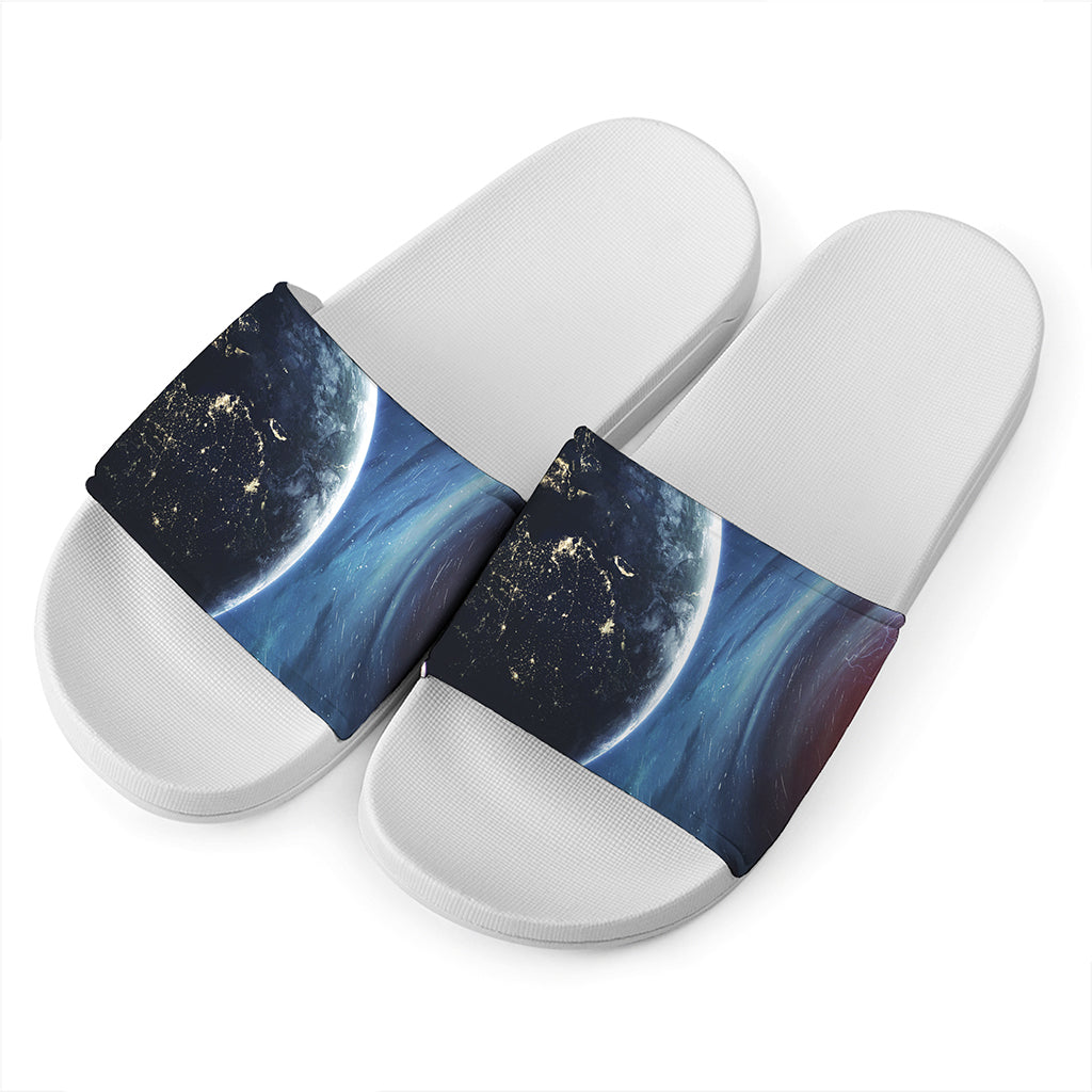 Endless Space Print White Slide Sandals
