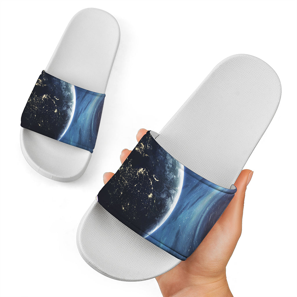 Endless Space Print White Slide Sandals