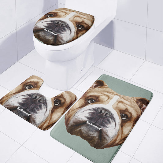 English Bulldog Portrait Print 3 Piece Bath Mat Set
