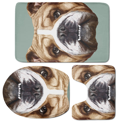 English Bulldog Portrait Print 3 Piece Bath Mat Set