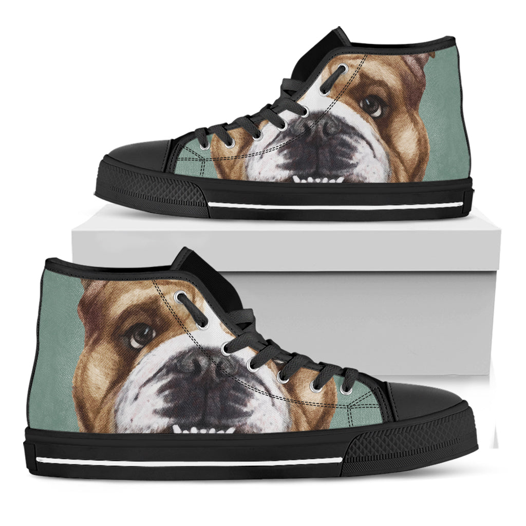 English Bulldog Portrait Print Black High Top Shoes