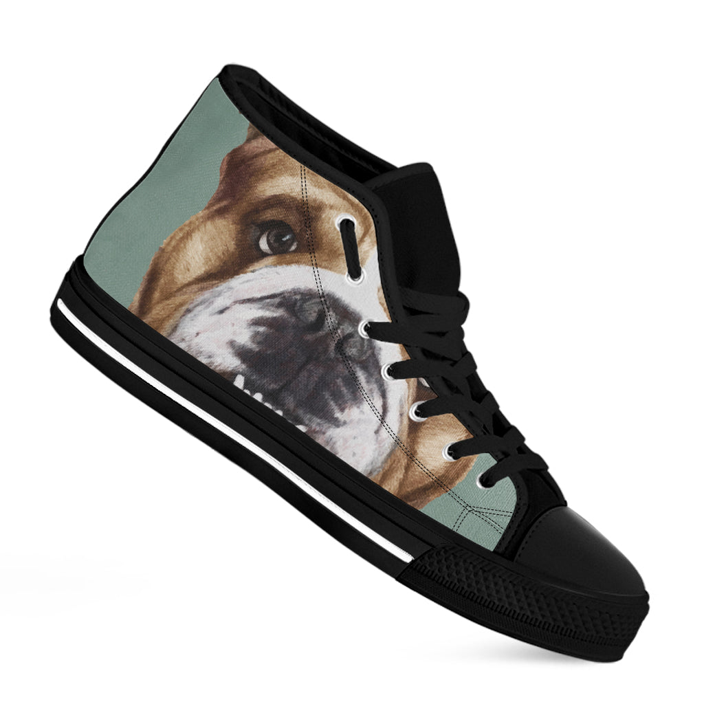 English Bulldog Portrait Print Black High Top Shoes