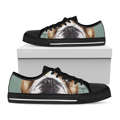 English Bulldog Portrait Print Black Low Top Shoes 