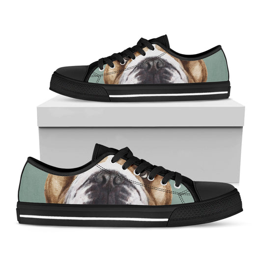 English Bulldog Portrait Print Black Low Top Shoes 