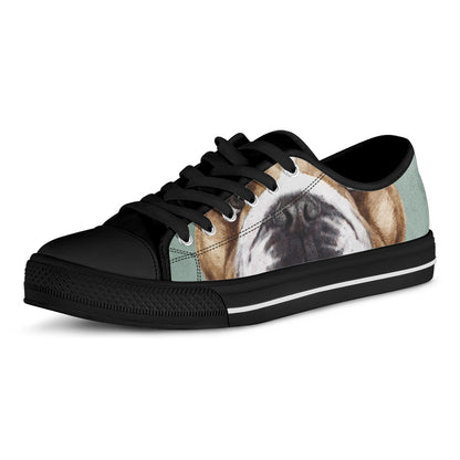 English Bulldog Portrait Print Black Low Top Shoes 