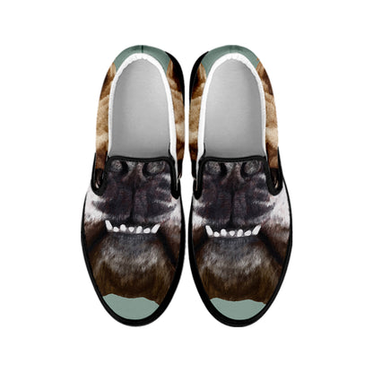 English Bulldog Portrait Print Black Slip On Shoes